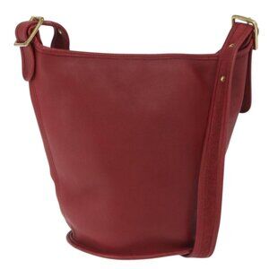 Authentic Coach Shoulder Bag Leather Red Gold